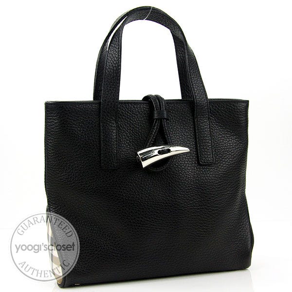 Burberry Black Leather Horn Toggle Small Tote Bag