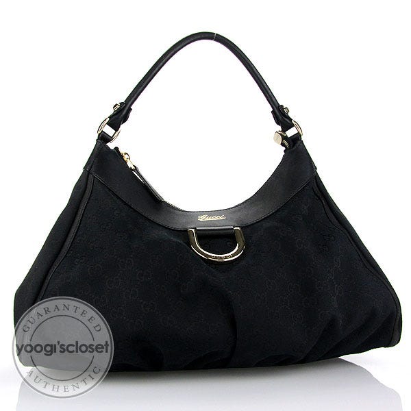 Gucci Black GG Fabric D Ring Large Hobo Bag