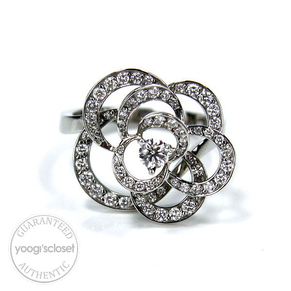Chanel Womens Camellia Flower CC Logo Ring