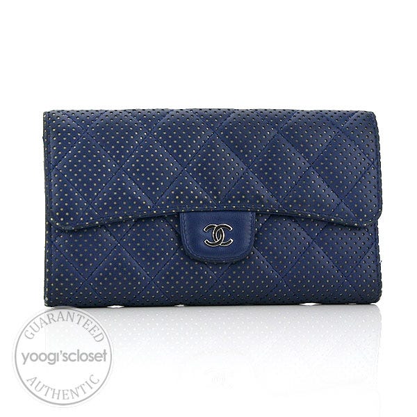 Chanel Dark Blue Perforated Long Wallet Purse