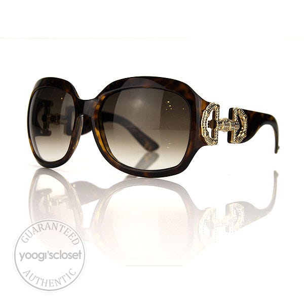 Gucci Havana Rhinestone Horsebit Sunglasses 3017/S - Yoogi's Closet
