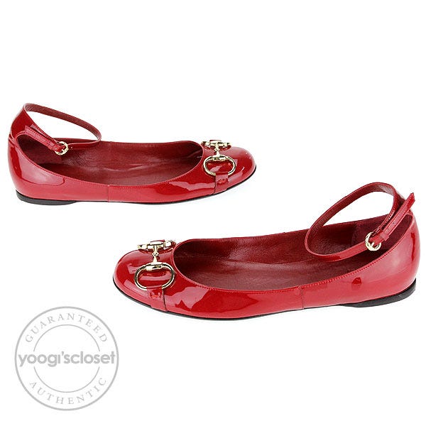 Gucci Red Patent Leather Horsebit Ballet Ankle Flats Size 6
