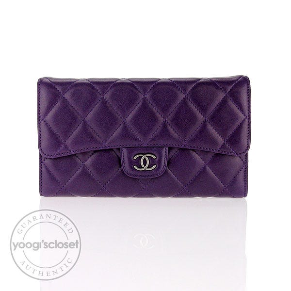 CHANEL, Bags, Chanel 2c Bright Purple Lambskin Leather Passport Cover  Wallet