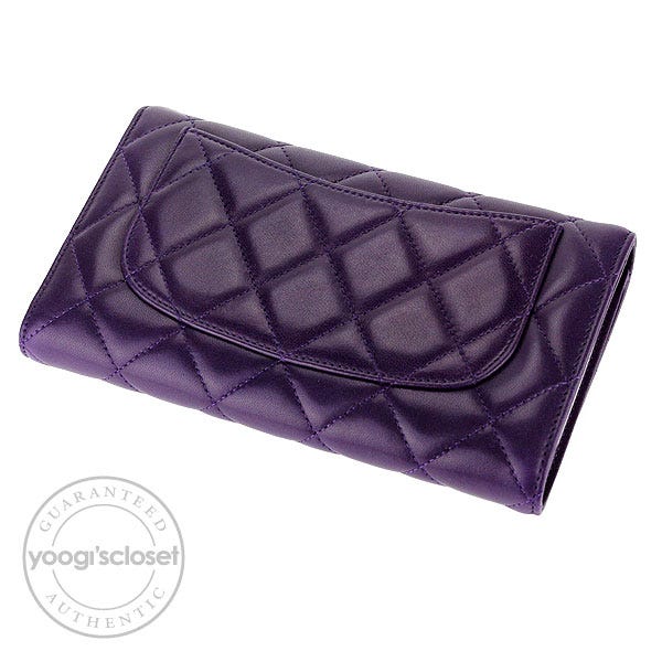 Chanel Purple Quilted Lambskin Long Flap Wallet Purse - Yoogi's Closet