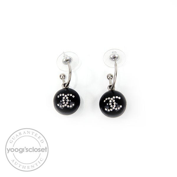 Chanel CC Crystal and Black Ball Drop Earrings
