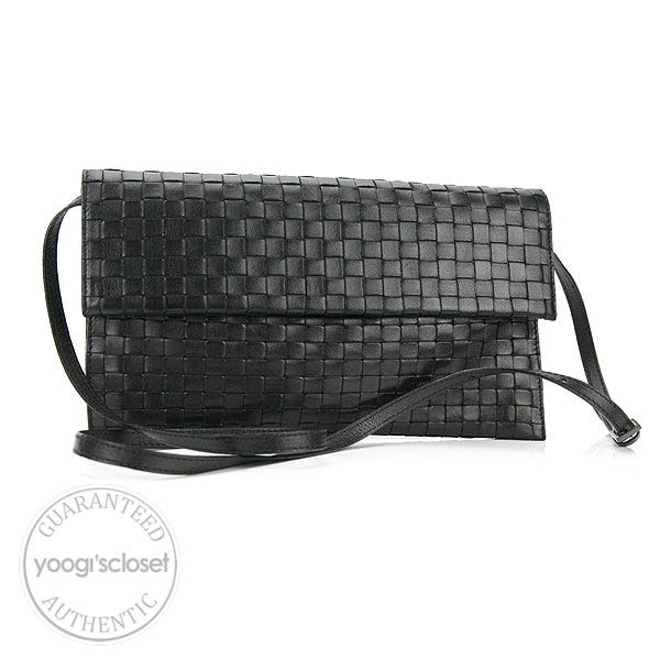 Bottega Veneta Black Woven Leather Shoulder Clutch Bag