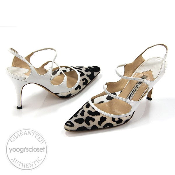 Manolo Blahnik Leather Leopard Print  Mesh Slingback Heels Size 35/4.5