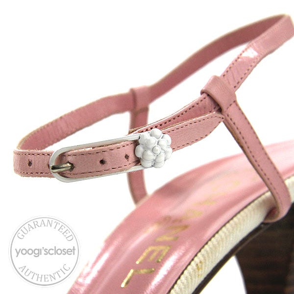 Chanel Cream Pink Fabric Flower Slingback Heels Size 41/10.5 