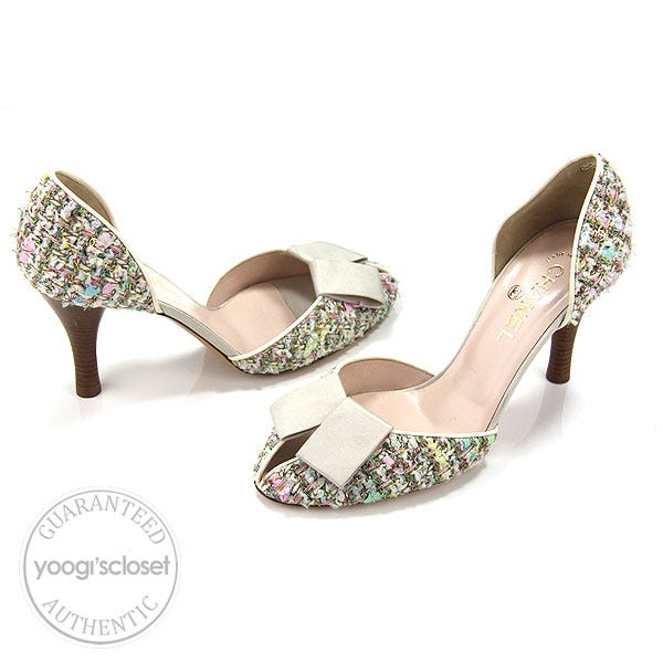 Chanel Multicolor Woven Ribbon Peep Toe Heels Size 39.5/9