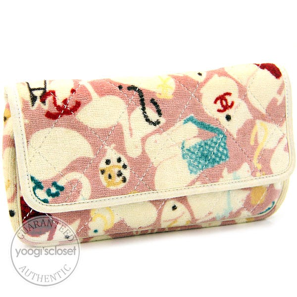 Chanel Pink Multicolor Terry Animal Wallet Clutch Bag