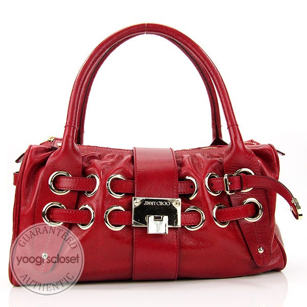 Jimmy Choo Red Leather Rana Small Tote Bag | Yoogi's Closet
