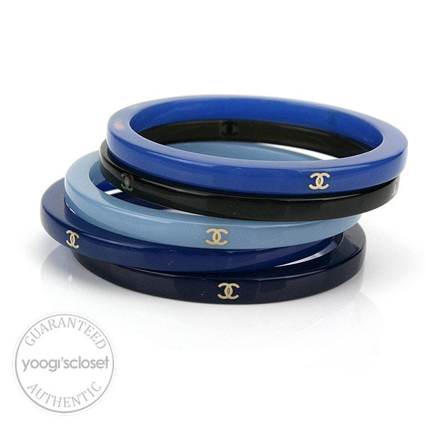 Chanel Black/Blue Resin Logo Bracelets (Set of Five) - Yoogi's Closet