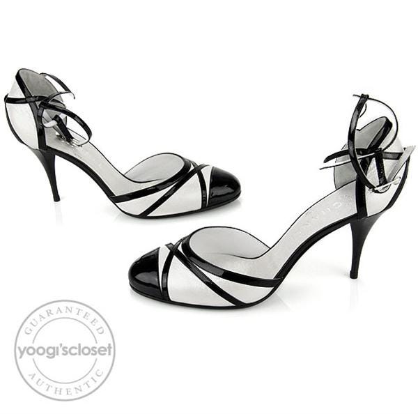Chanel White Leather Black Toe Cap Heels Size 9.5 - Yoogi's Closet