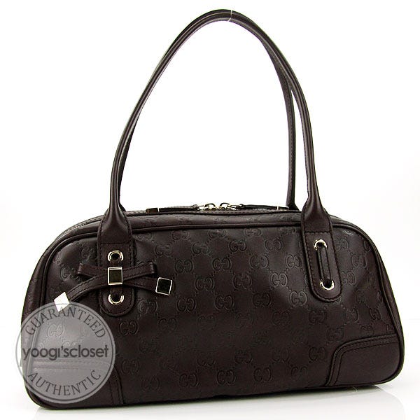 Gucci Dark Brown Leather Guccissima Princy Boston Bag