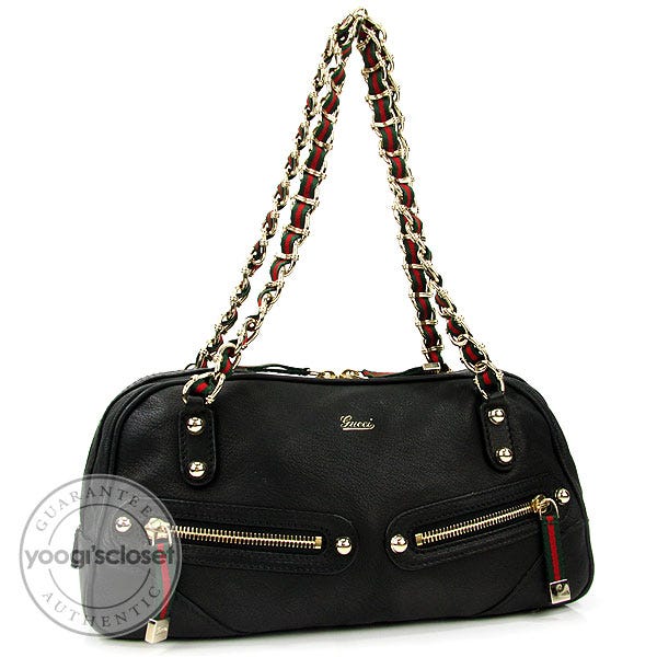 Gucci Black Leather Capri Chain Zip Shoulder Bag
