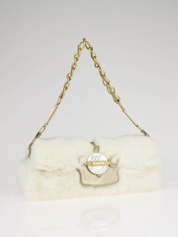 Jimmy Choo White Rabbit Fur Clutch Bag