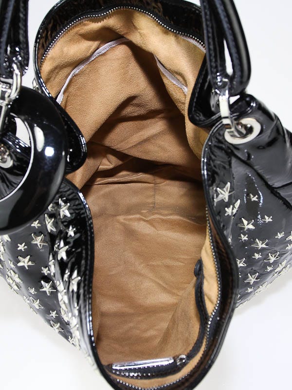 Jimmy Choo Black Patent Leather Studded Star Sky Large Hobo