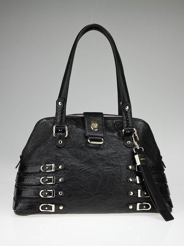 Jimmy Choo Black Drummed Leather Blanche Satchel Bag