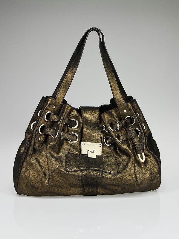 Jimmy Choo Bronze Metallic Suede Ramona Bag
