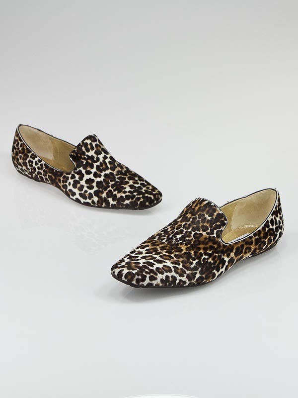 Jimmy Choo Leopard Print Pony Hair Smoking Loafers Size 11.5/42