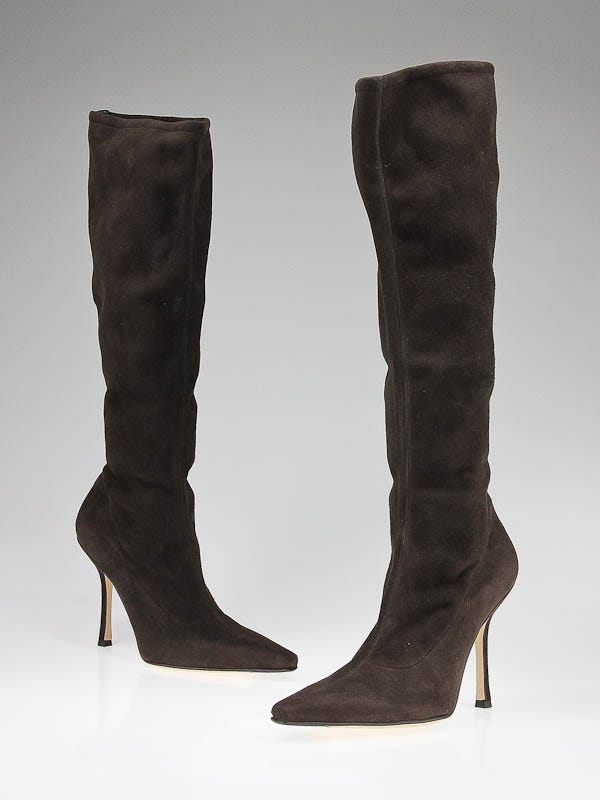 Jimmy Choo Coffee Suede Holly Stretch Knee-High Boots Size 8.5/39