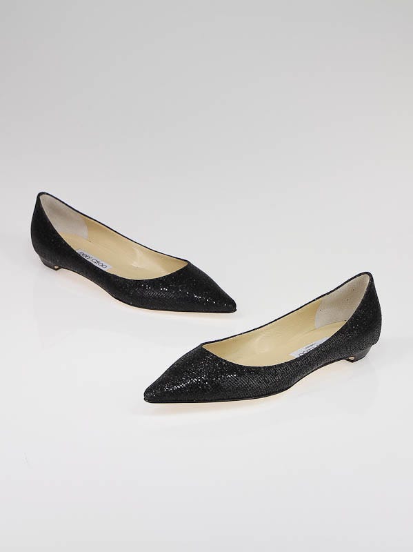 Jimmy Choo Black Glitter Pointed Toe Flats Size 8/38.5