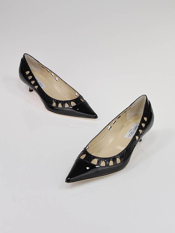 Jimmy Choo Black Patent Leather Lassie Kitten Heels Size 8/38.5