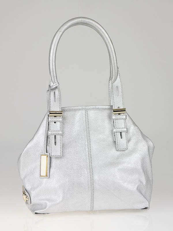 Jimmy Choo Silver Metallic Leather Small Tote Bag