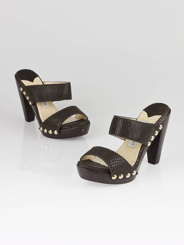 Jimmy Choo Brown Snakeskin Wooden Urban Sandals Size 4.5/35
