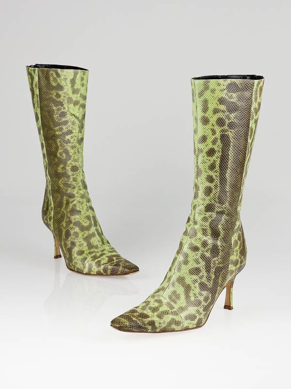 Jimmy Choo Lime Green Lizard Skin Boots Size 7.5/38