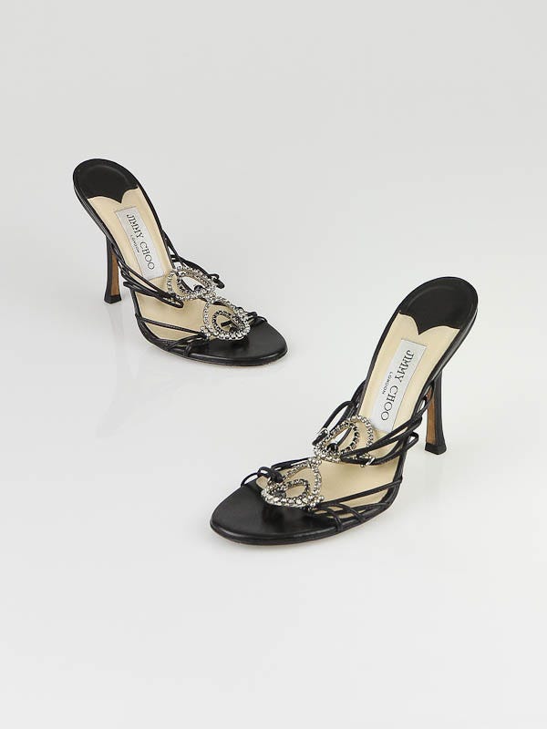 Jimmy Choo Black Leather Crystal Strappy Sandals Size 5.5/36