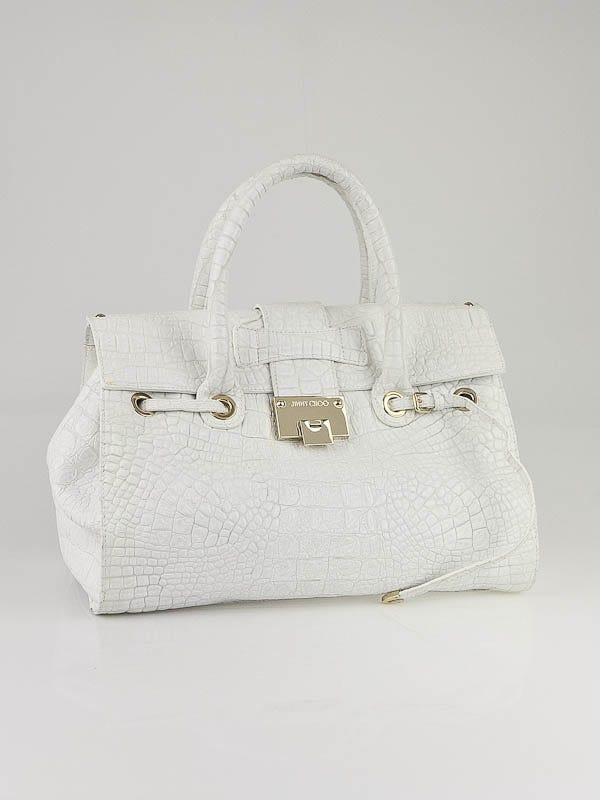 Jimmy Choo White Croc Embossed Leather Rosalie Satchel Bag Yoogi s Closet