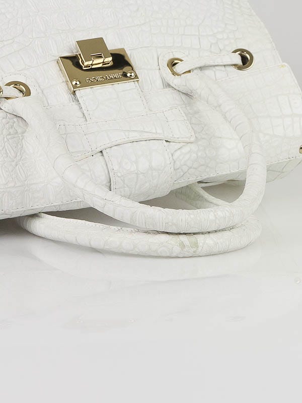 Jimmy Choo White Croc Embossed Leather Rosalie Satchel Bag Yoogi s Closet