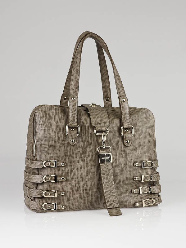 Jimmy Choo Taupe Lizard Embossed Calfskin Leather Blanche Large Satchel Bag