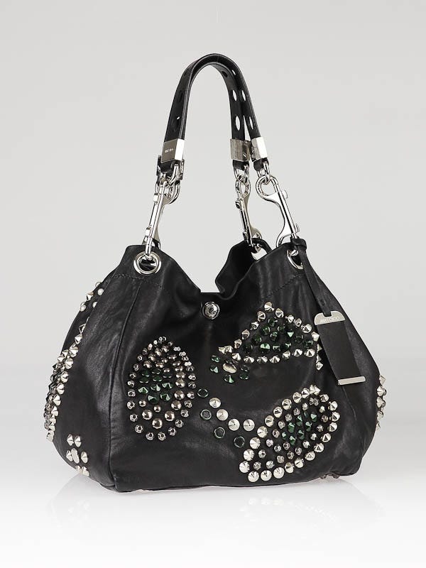 Jimmy Choo Black Lambskin Leather Studded Lola Hobo Bag