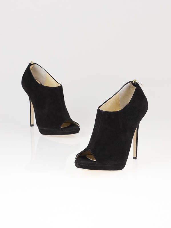 Jimmy Choo Black Suede Glint Peep Toe Booties Size 6/36.5