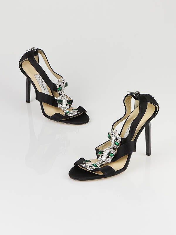 Jimmy Choo Black Satin and Swarovski Sandals Size 7/37.5