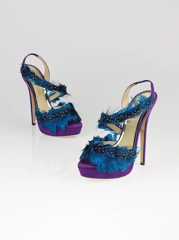 Jimmy Choo Violet Suede Feather Marlene Icons Platform Sandals Size 9.5/40