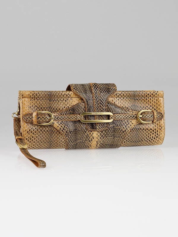 Jimmy Choo Beige Watersnake Tulita Clutch Bag Yoogi's Closet