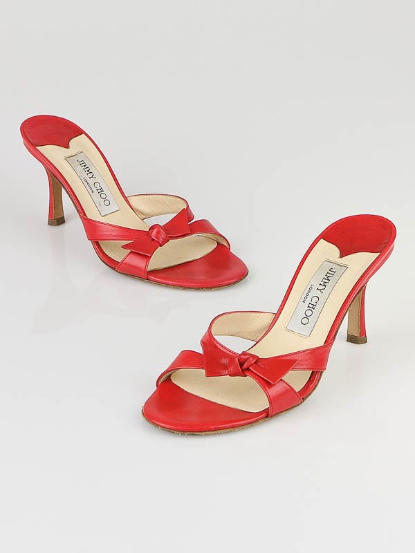 Jimmy Choo Red Leather Bow High Heel Sandals Size 4.5/35