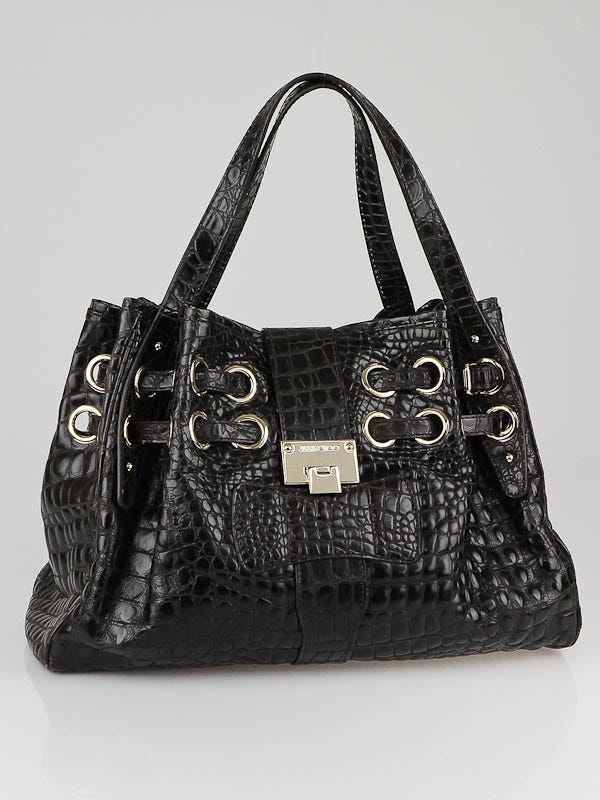 JIMMY CHOO クロコダイル型押し ビジネスバッグ 美品】ジミーチュウ トートバッグ クロコ型押し レザー 肩掛け