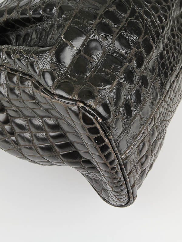 Jimmy Choo Brown Croc Embossed Patent Leather Ramona Bag | Yoogi's