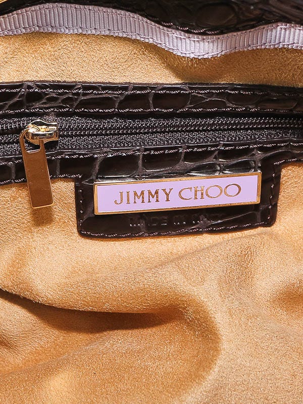 Jimmy Choo Brown Croc Embossed Patent Leather Ramona Bag | Yoogi's