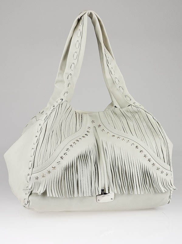 Jimmy Choo White Leather Fringe Large Isola Bag | Yoogi's Closet