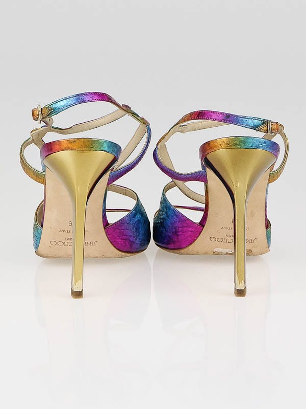 Jimmy Choo Multicolor Snakeskin Panama Strappy Sandals Size