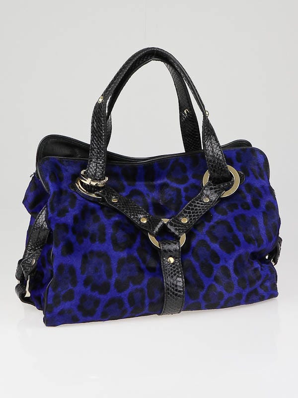 Jimmy Choo Cobalt Leopard Print Ponyhair Large Odette Bag