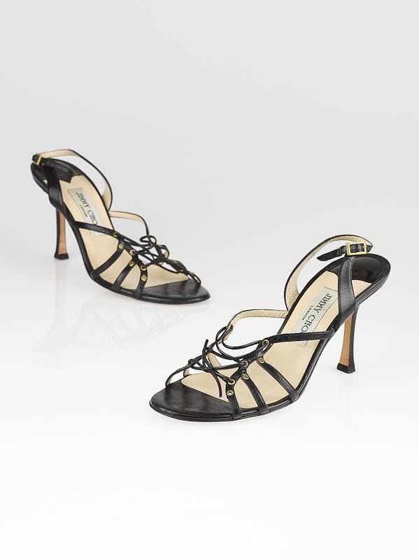 Jimmy Choo Black Leather Strappy Cage Slingback Sandals Size 6.5/37