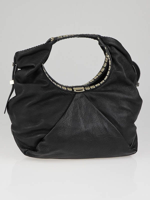 Jimmy Choo Black Leather Studded Large Silvia Hobo Bag