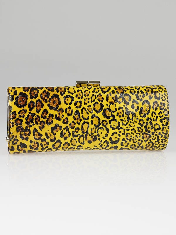 Jimmy Choo Leopard Print Patent Leather Tube Clutch Bag | Yoogi's 
