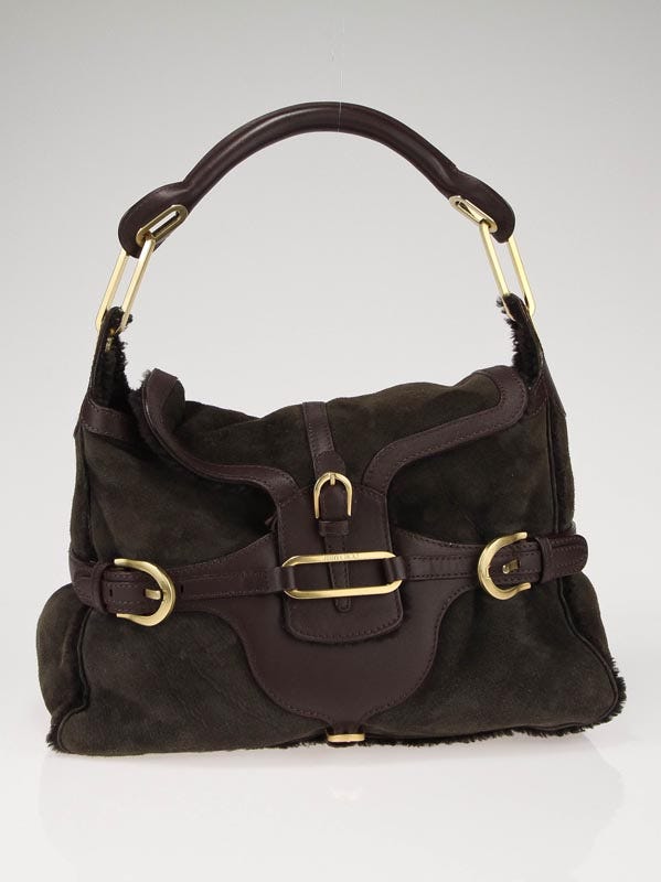 Jimmy Choo Dark Brown Shearling Tulita Bag Yoogi s Closet